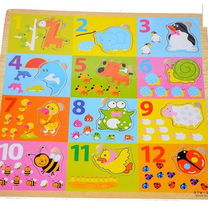 Wooden Self Corrective Numbers Pegged Puzzle Educational Toy for Kids - EKT1477