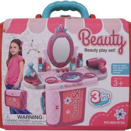Girls Makeup Toys Kids Toy Pretend Play Set Makeup Toys in Suitcase 3 in 1 Beauty Set - EK1478