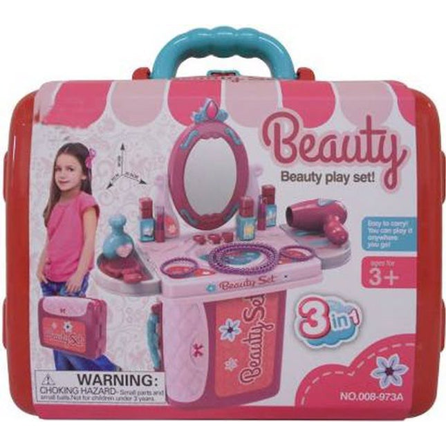 Girls Makeup Toys Kids Toy Pretend Play Set Makeup Toys in Suitcase 3 in 1 Beauty Set - EK1478