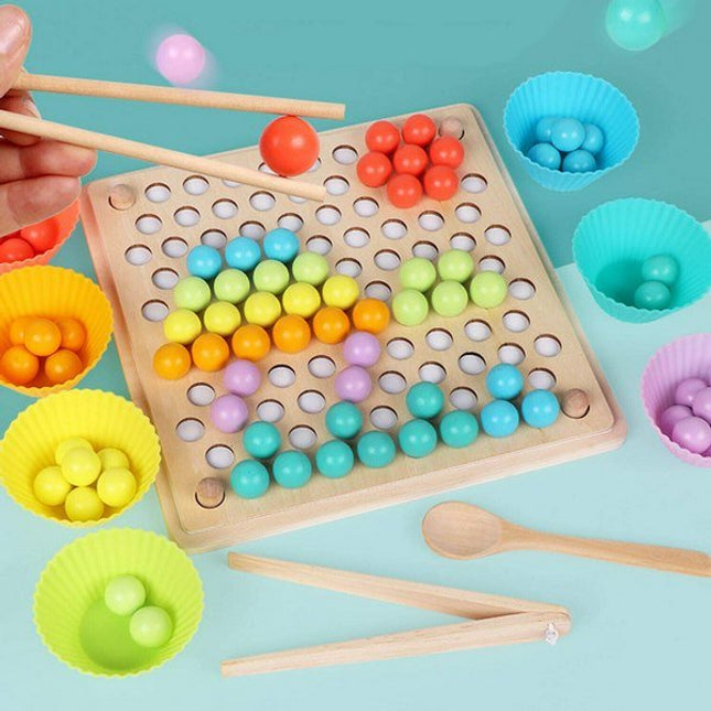 Wooden Montessori Chopsticks Beads Holder Wooden Cup Puzzle Toy - EK1496