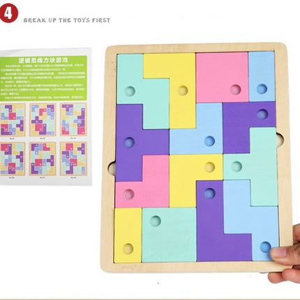 wooden Puzzle/Hand Grab Wooden Tetris Matching Puzzle Educational Toy Child Gift - EKT1499