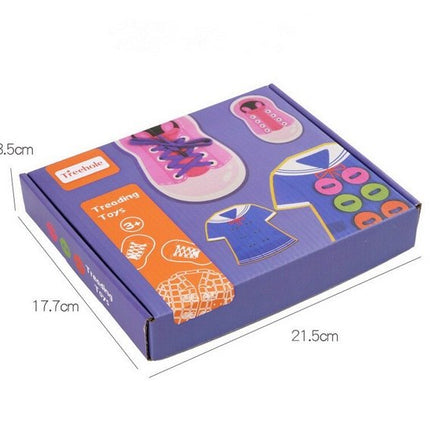 Extrokids Wooden Girl Wear Shoes With Sewing Frog Button Game Thread Toys - EKT1521
