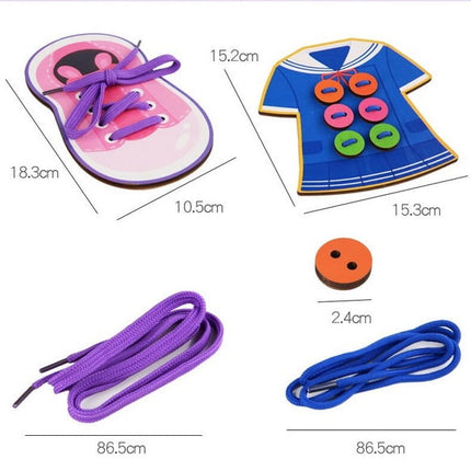 Extrokids Wooden Girl Wear Shoes With Sewing Frog Button Game Thread Toys - EKT1521