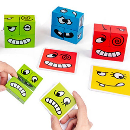 Extrokids Wooden Magic Colorful Cube Face Pattern, Funny Expression Puzzle, Building Blocks, Brain Teasers Toy - EKT1524