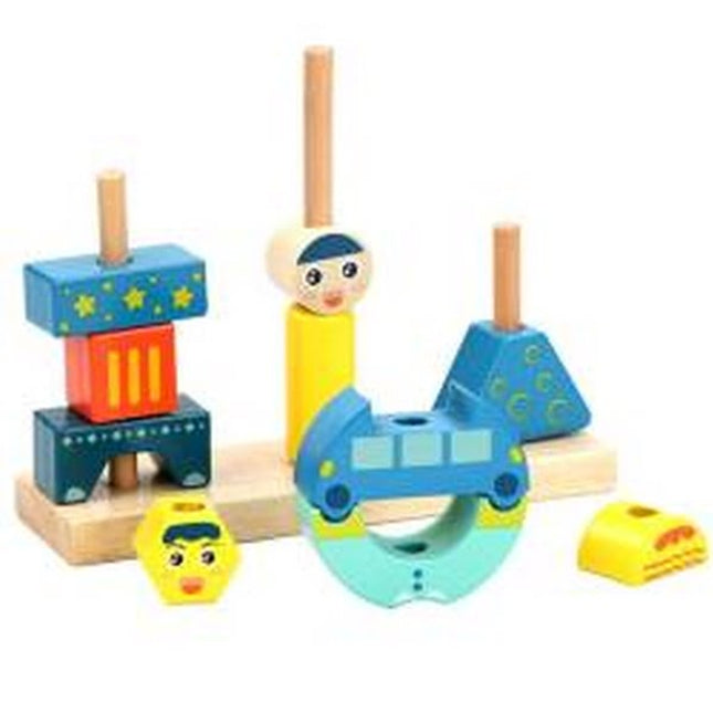 Extrokids Wooden Sun & Moon Day & Night Pillar Building Block Game Educational Toys For Kids EKT1530