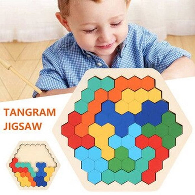 Extrokids Puzzle Hexagon Fun Geometry Logic 3D Wooden Puzzle Table IQ Game Montessori Educational T