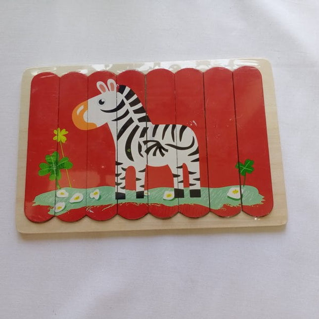 Extrokids Wooden Double Sided 8 Pcs Stick Puzzle Zebra With Tortoise Montessori toy - Red - EK15