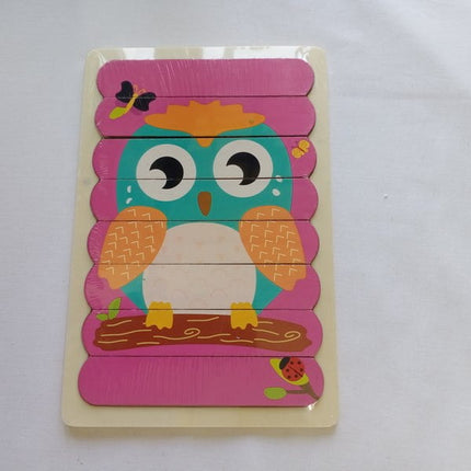 Extrokids Wooden Double Sided 8 Pcs Stick Puzzle Owl With Panda Montessori toy- Pink - EKT1539