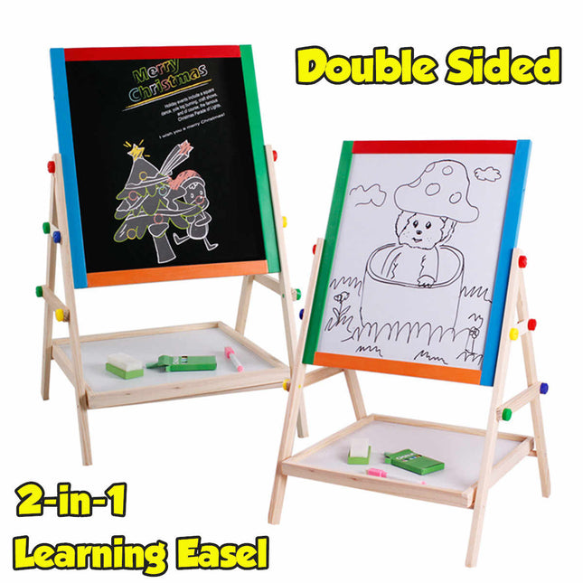Extrokids Wooden Foldable Double sided Magnetic Easal With Writing Blackboard and Drawing Whiteboard -EK1566