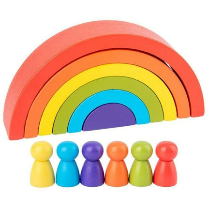 Wooden 6pc Rainbow Stacking Blocks with 6 Pcs doll small Fun Building Nesting Toys for Kids - EKT1