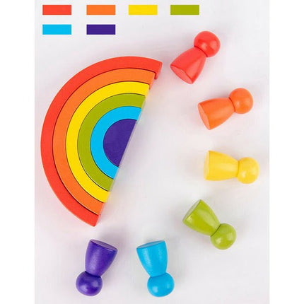 Wooden 6pc Rainbow Stacking Blocks with 6 Pcs doll small Fun Building Nesting Toys for Kids - EKT1