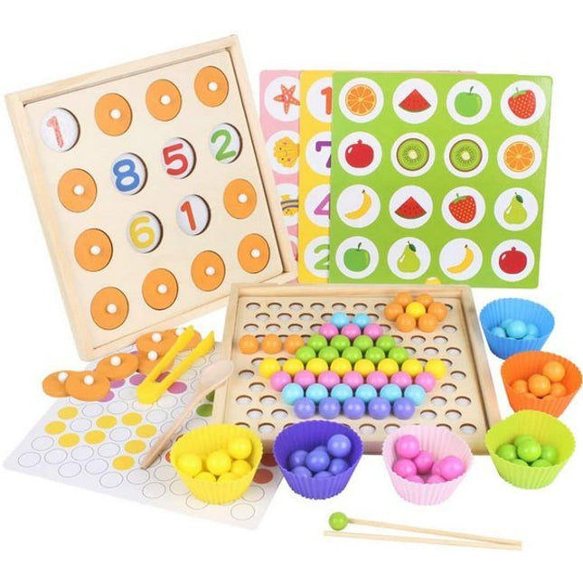Wooden beaded memory game 2 in 1 Montessori Educational Toy, Children Clip Beads Memory Game - EK1575