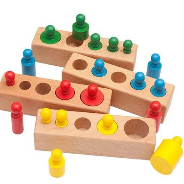 Extrokids Wooden knob Cylindrical block 4 colour Materials and Colorful Socket Cylinder Block Toy - EKT1582
