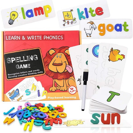 Extrokids Wooden learn and write phonics Spelling Game for Kids Sight Words and Matching Letter Puzzles Toy - EKT1583