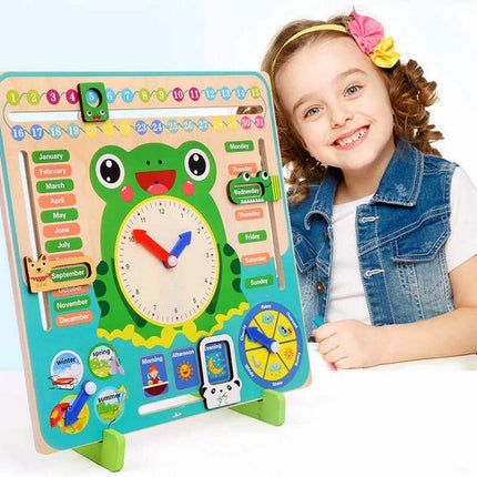 Extrokids Wooden multifunction calendar Clock Set for month, day, weather ,Time Toy - EK1584