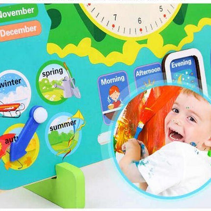 Extrokids Wooden multifunction calendar Clock Set for month, day, weather ,Time Toy - EK1584