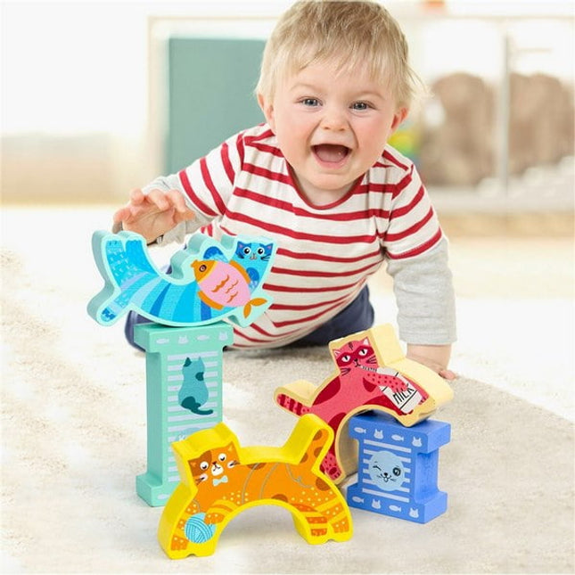 Extrokids Wooden kitten balance game Kids Creative Cat Building Blocks Smooth Stacking Toy Game - EKT1592