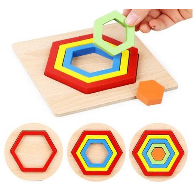 Extrokids Wooden Rainbow 5 Color Board Hexagonal Puzzle - EK1616