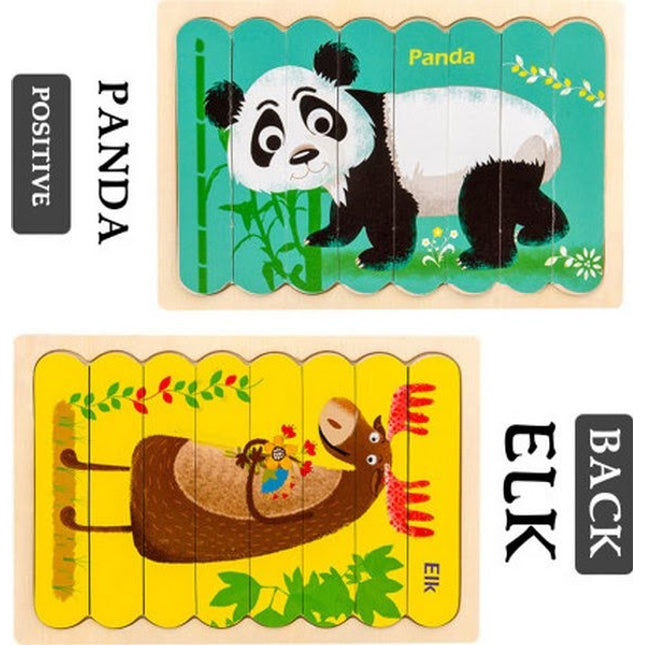 Extrokids Wooden Double Sided 8PC Stick Puzzle Panda With Wapiti - EK1659
