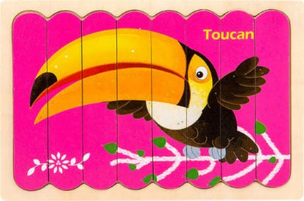 Extrokids Wooden Double sided 8Pc Stick Puzzle Toucan With Bear - EK1629