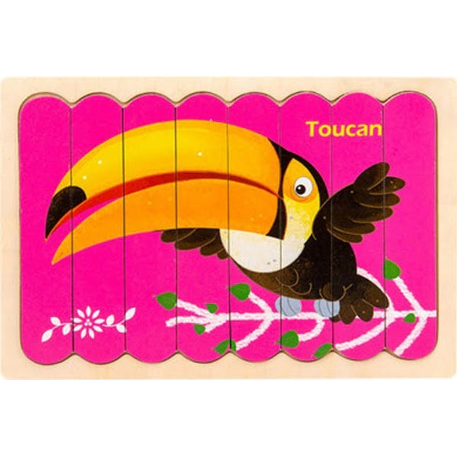 Extrokids Wooden Double sided 8Pc Stick Puzzle Toucan With Bear - EK1629