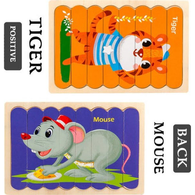 Extrokids Wooden Double Sided 8Pc Stick Puzzle Mouse With Tiger - EK1630