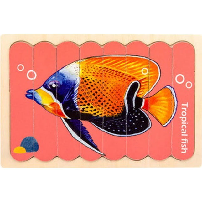 Extrokids Wooden Double Sided 8Pc Stick Puzzle DolPhin With Tropical Fish Jigsaw Puzzles for