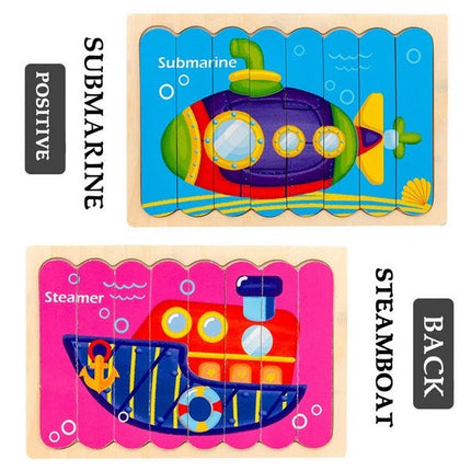 Extrokids Wooden Double Sided 8Pc Stick Puzzle Submarine With Steamer - EKT1634