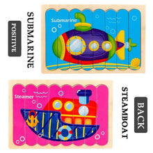 Load image into Gallery viewer, Extrokids Wooden Double Sided 8Pc Stick Puzzle Submarine With Steamer - EKT1634
