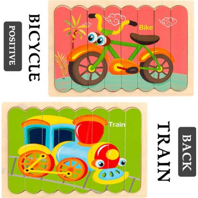 Extrokids Wooden Double Sided 8Pc Stick Puzzle Bike With Train - EK1635