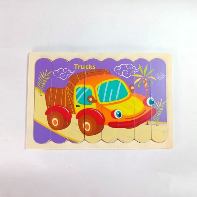 Extrokids Wooden Double Sided 8Pc Stick Puzzle Plane With Truck - EKT1637