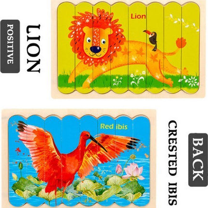 Extrokids Wooden Double Sided 8Pc Stick Puzzle Lion With Red ibis - EKT1638