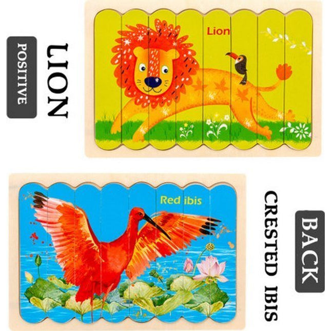 Extrokids Wooden Double Sided 8Pc Stick Puzzle Lion With Red ibis - EKT1638