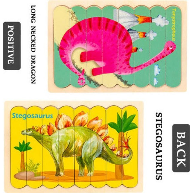 Extrokids Wooden Double Sided 8Pc Stick Puzzle Stegosaurus With Tanystropheus - EKT1640
