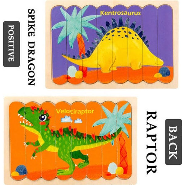 Extrokids Wooden Double Sided 8Pc Stick Puzzle Kentrosaurus With Velociraptor - EKT1641