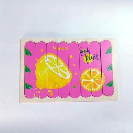 Extrokids Wooden Double Sided 8Pc Stick Puzzle Lemon With Watermelon - EK1642