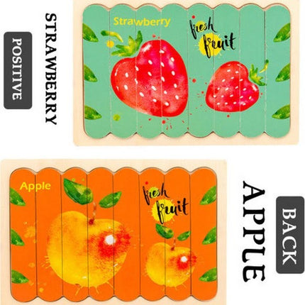Extrokids Wooden Double Sided 8Pc Stick Puzzle Apple With Strawberry - EK1643