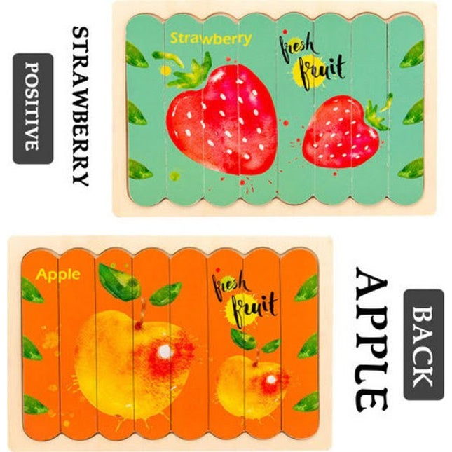 Extrokids Wooden Double Sided 8Pc Stick Puzzle Apple With Strawberry - EK1643