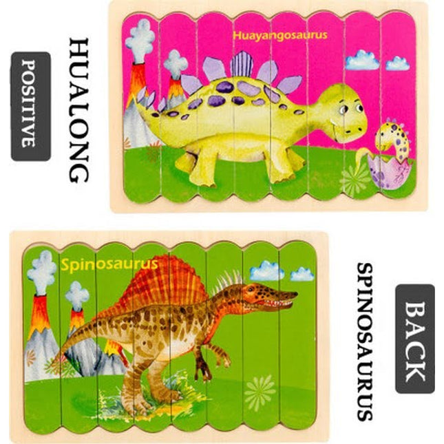 Extrokids Wooden Double sided 8Pc Stick Puzzle Spinosaurus With Huayangosaurus - EK1644