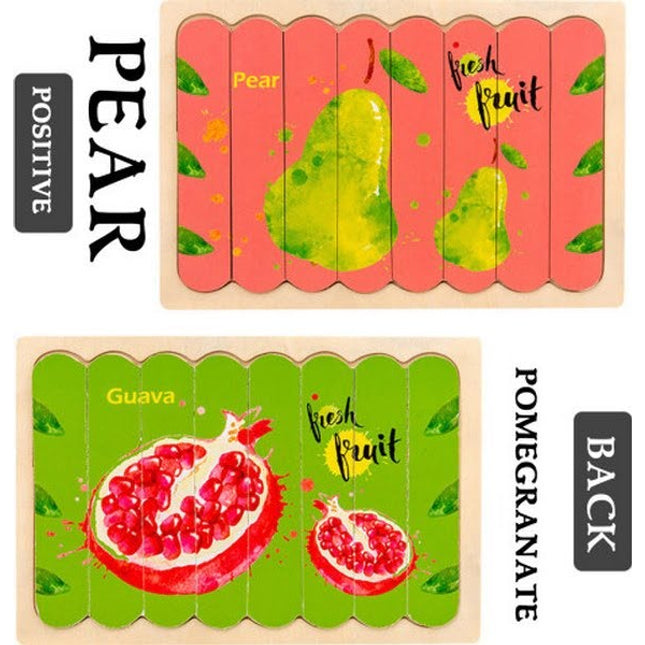 Extrokids Wooden Double Sided 8Pc Stick Puzzle Pear with Pomegranate - EKT1645