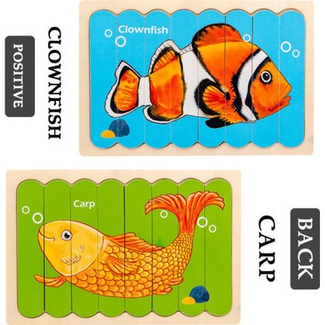 Extrokids Wooden Double Sided 8Pc Stick Puzzle Carp with Clownfish - EK1646