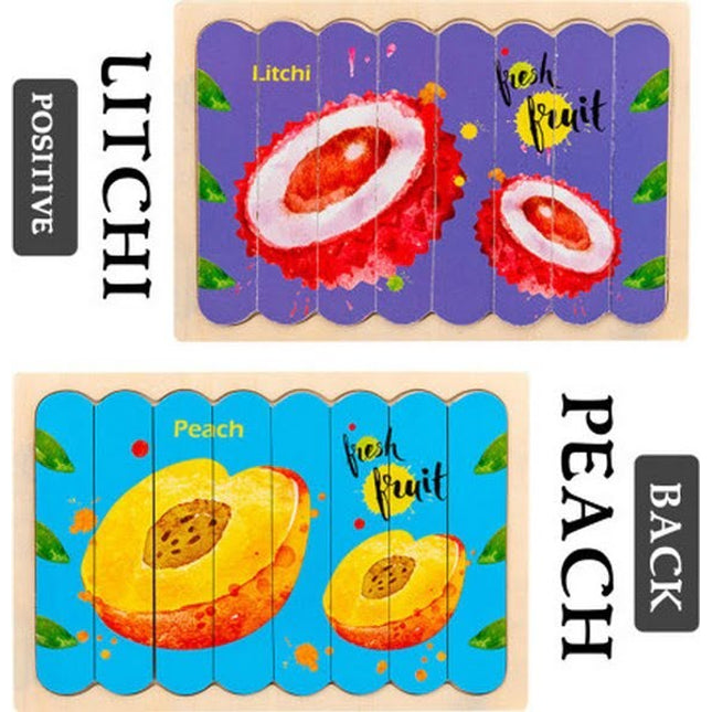 Extrokids Wooden Double Sided 8Pc Stick Puzzle Litchi with Peach - EKT1647