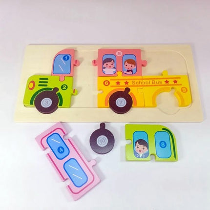Extrokids Wooden Puzzle Board Toy School Bus - EK1650