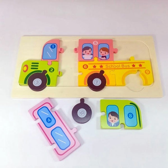 Extrokids Wooden Puzzle Board Toy School Bus - EK1650