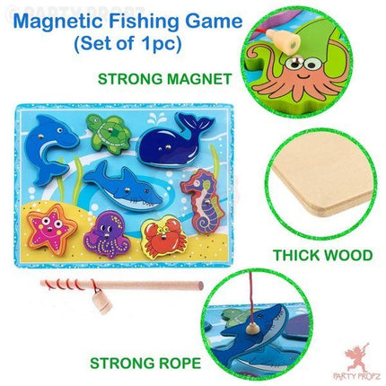 Extrokids Wooden Sea Animal Magnetic Fishing Game Toy for Learning - EK1652