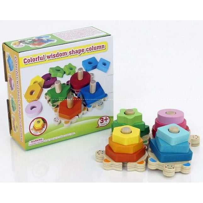 Extrokids Wooden Colourful Building Shape Blocks Wisdom Shape Column - EK1697