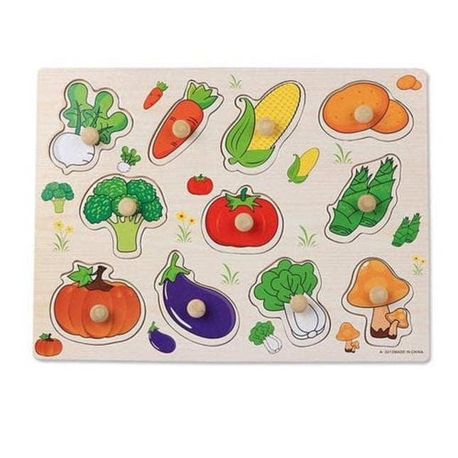 Extrokids Wooden Montessori Puzzle Hand Grab Board With Cartoon Vegtables - EK1728