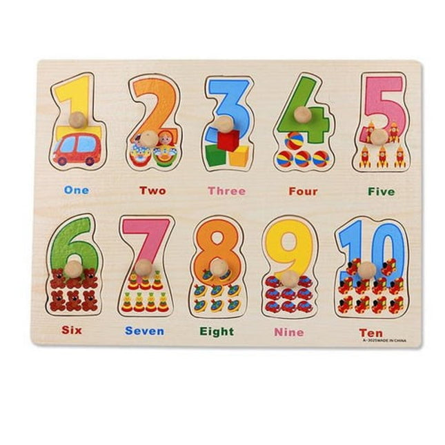 Extrokids Wooden Montessori Puzzle Hand Grab Board With Cartoon 10 Numbers - EK1730