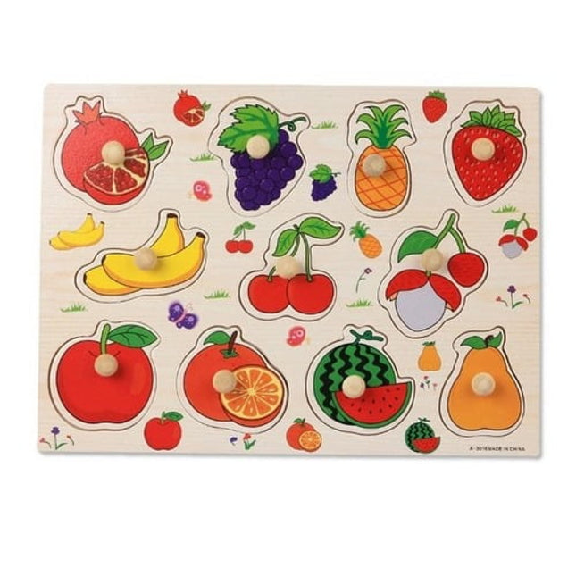 Extrokids Wooden Montessori Puzzle Hand Grab Board With Cartoon Fruits Set 1 - EKT1731