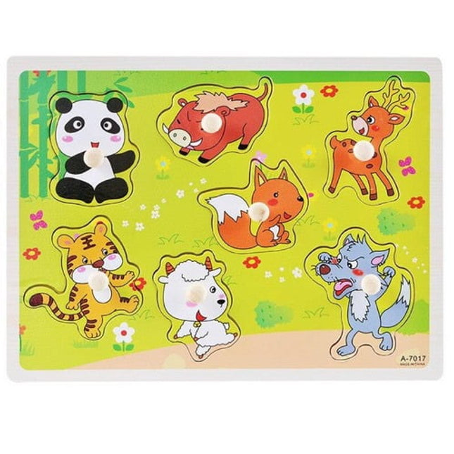 Extrokids Wooden Montessori Puzzle Hand Grab Board With Cartoon Animals Set 1 - EKT1732